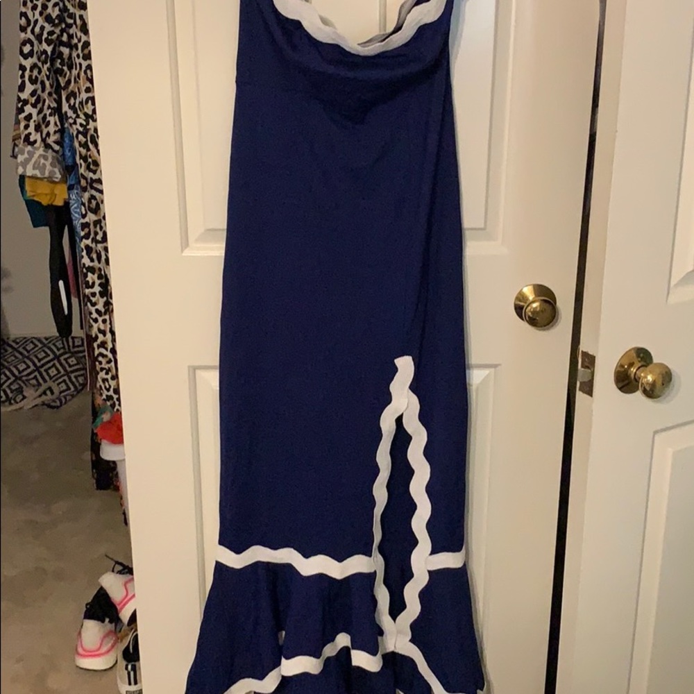 Blue and white skin tight dress